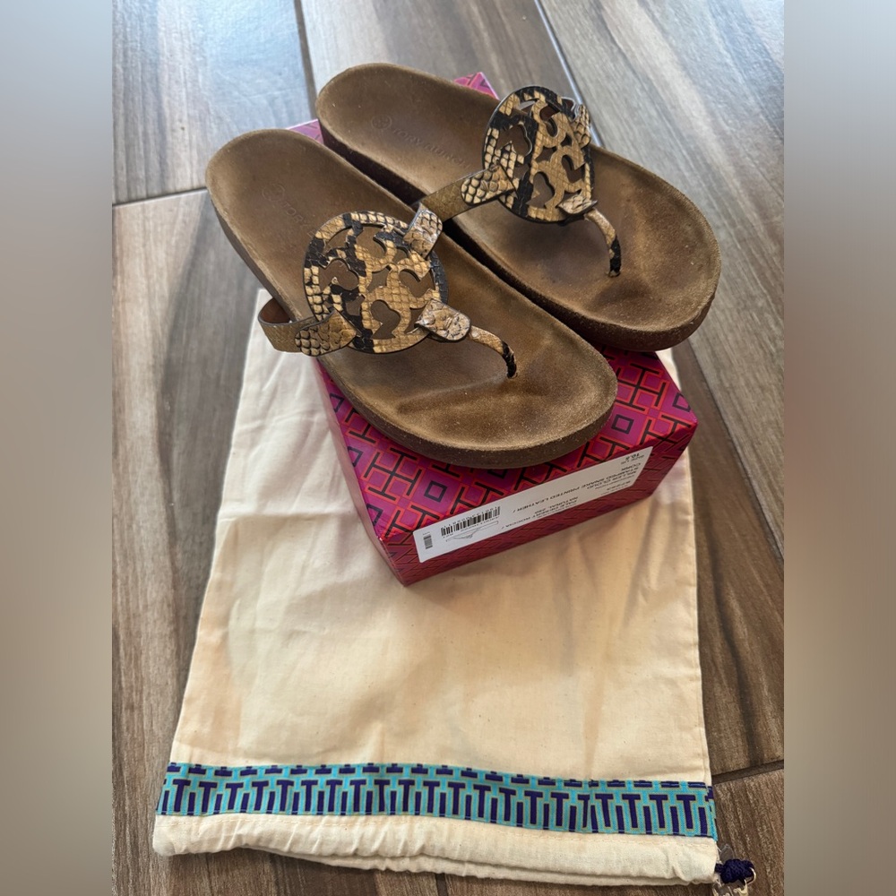 Tory Burch Miller Clouds, stamped snake printed leather /cork